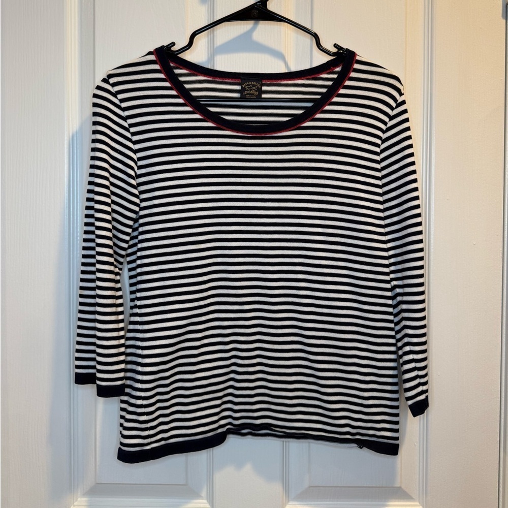 Paul & Shark Black and White Striped Yachting 3/4 Sleeve Top Size S